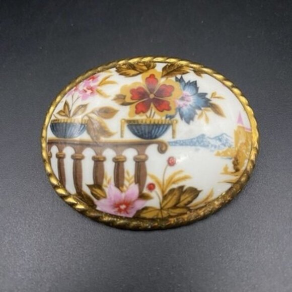 Vtg Brooch Lot Porcelain Floral AB Rhinestone Roadrunner Gold Tone Pins 1950-70s - Picture 3 of 15